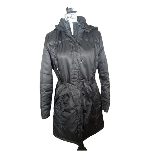 Converse Jackets & Blazers - Converse One Star Womens Large Black Hooded Belted Quilted Parka Coat Winter